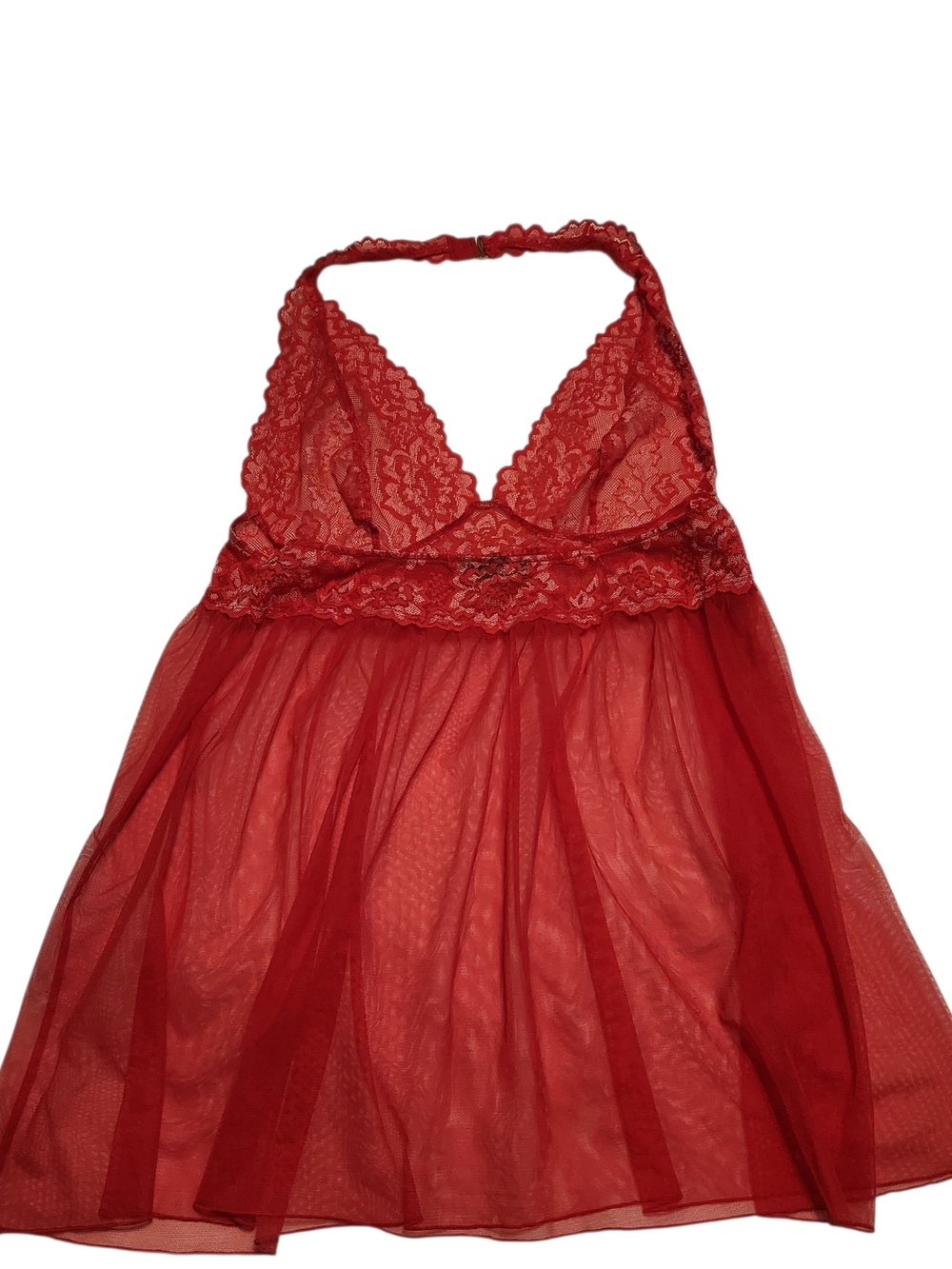 Victoria's Secret Lingerie Babydoll Dress Chemise Red Lace Halter Neck Size XL